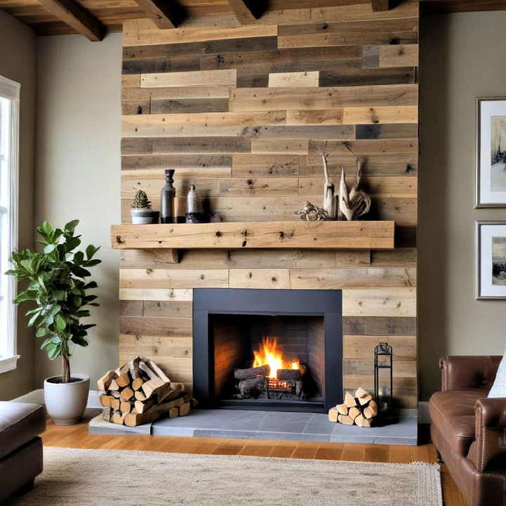 reclaimed wood surround fireplace