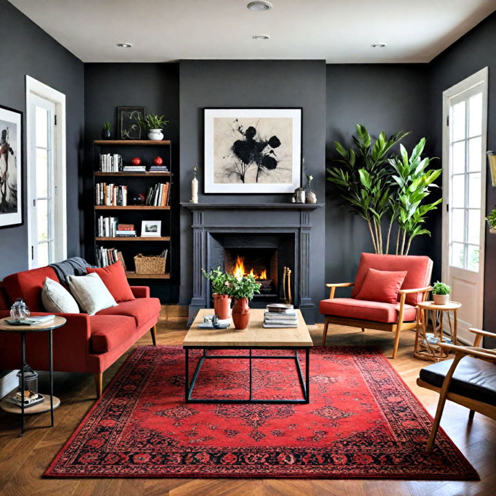 red and black area zone living room