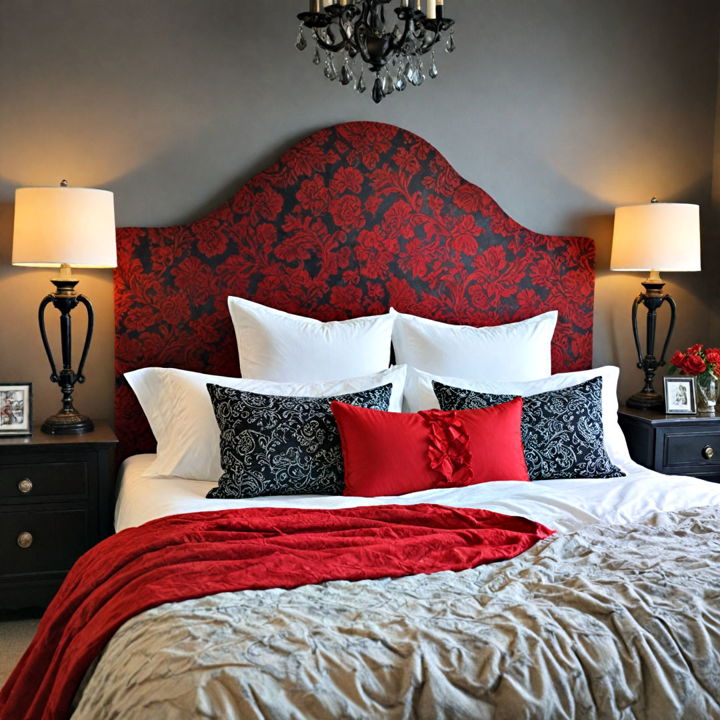 red and black upholstery bed’s headboard