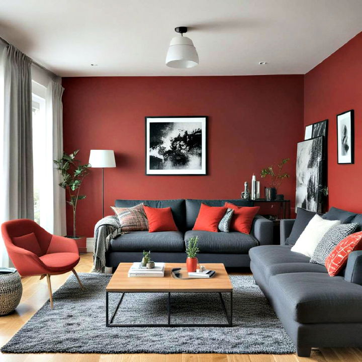 red feature wall for living room