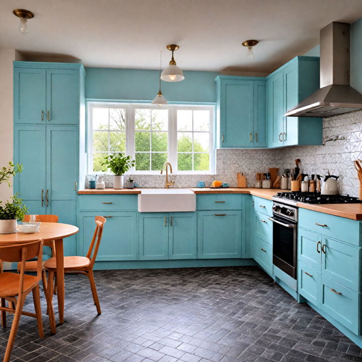 retro pop light blue kitchen cabinets