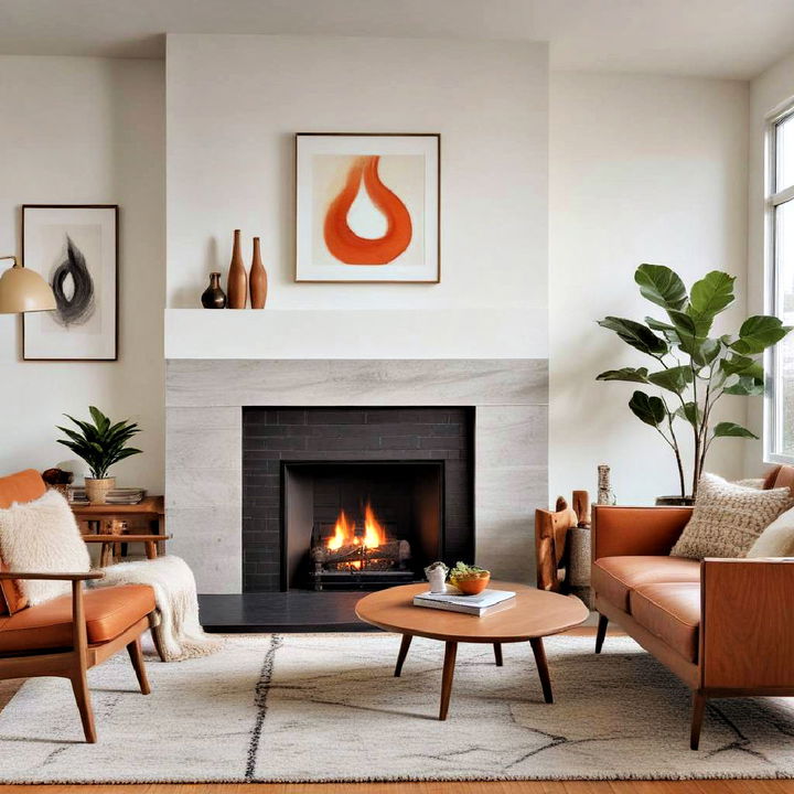 retro style with a mid century modern fireplace