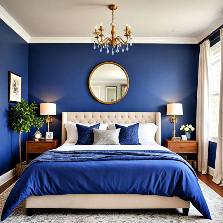 royal blue statement bedroom wall