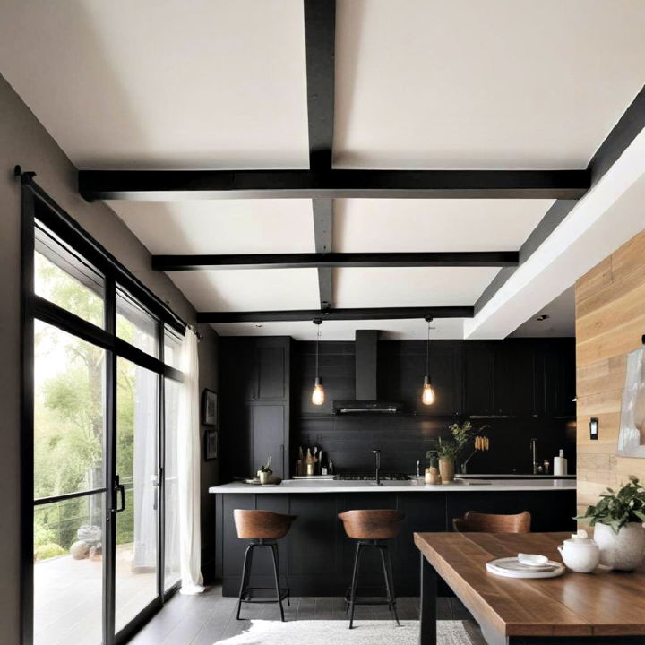 rustic black wood beam ceiling