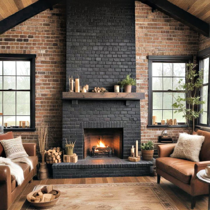 rustic charm with a black brick fireplac