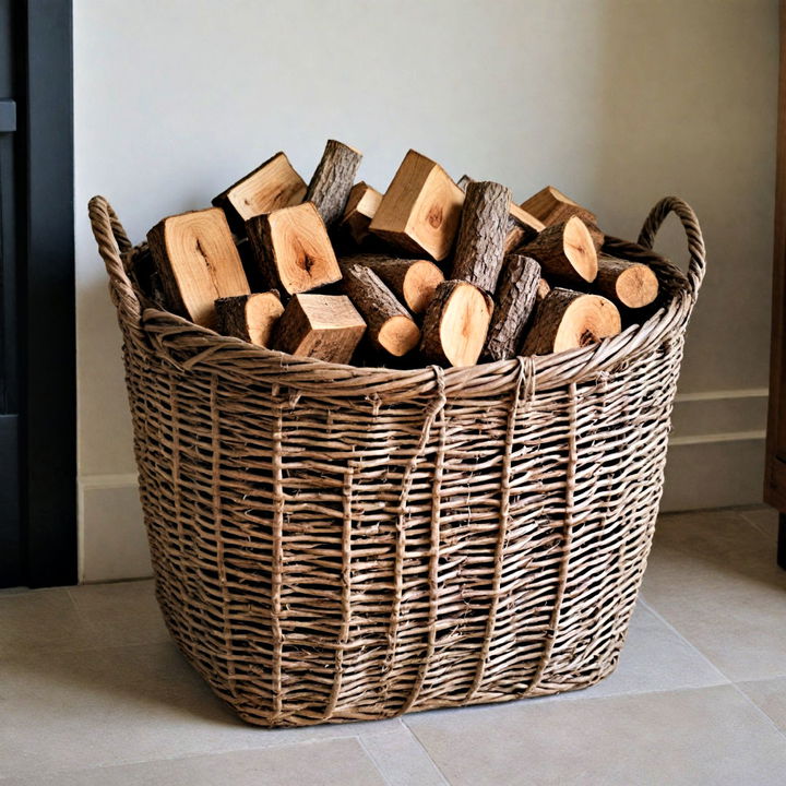 rustic firewood basket décor