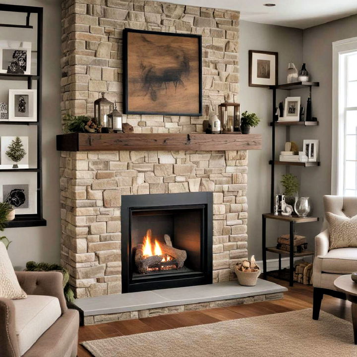 rustic gas fireplace with logs