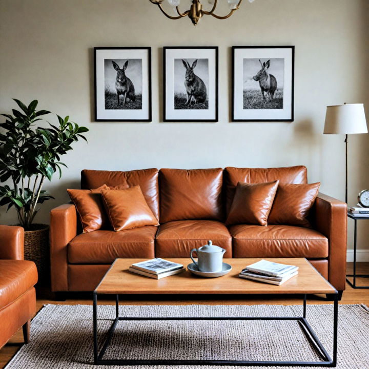 rustic leather couch in rich tan