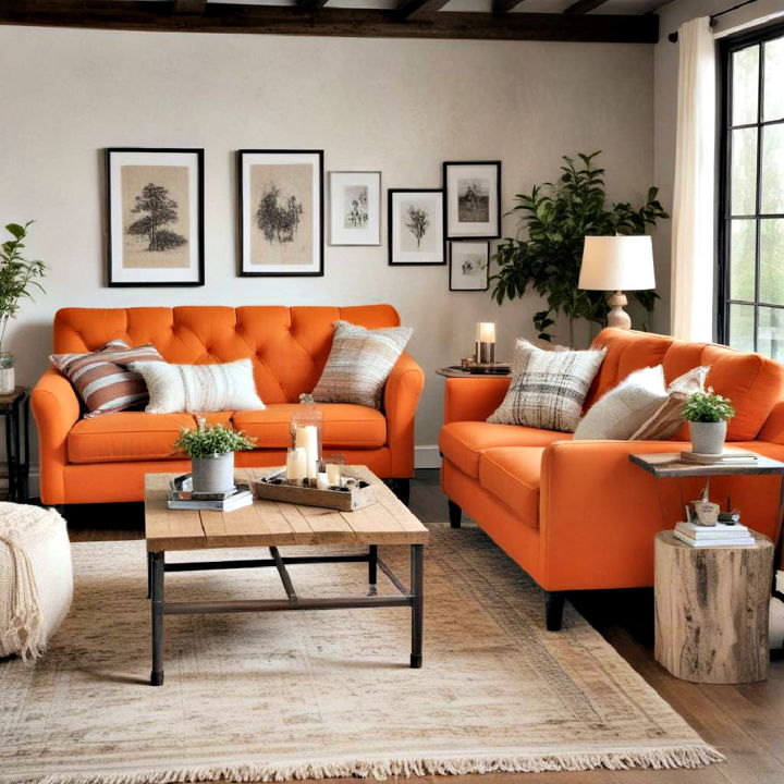 rustic orange couch for living room