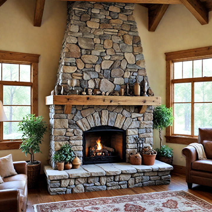 rustic stone fireplace