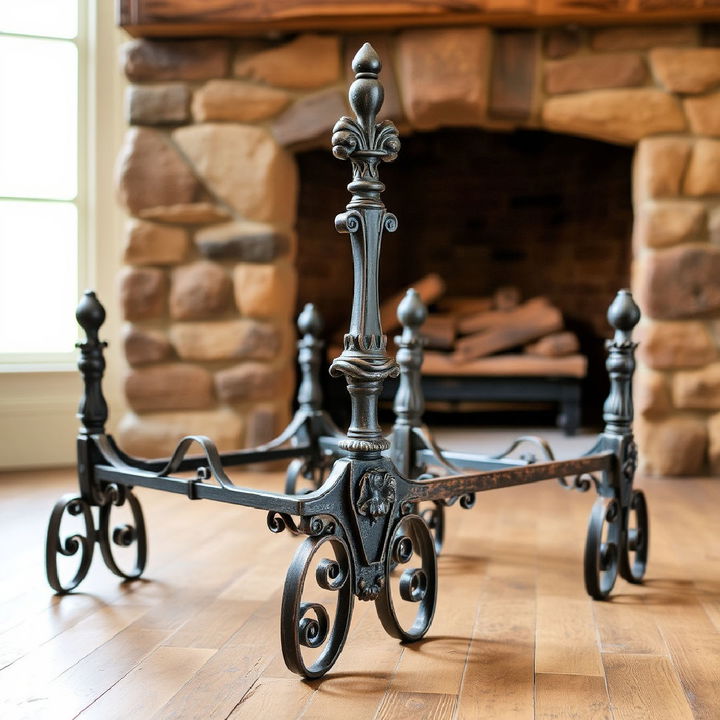 rustic wrought iron andirons