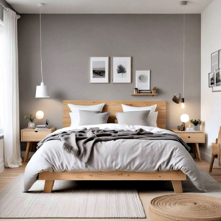 scandinavian simplicity grey and white bedroom