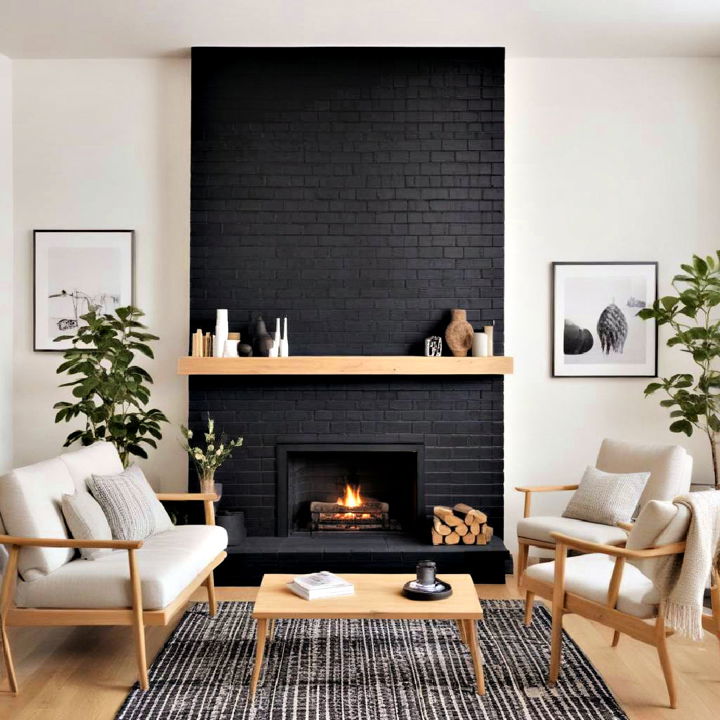 scandinavian simplicity with a black brick fireplace