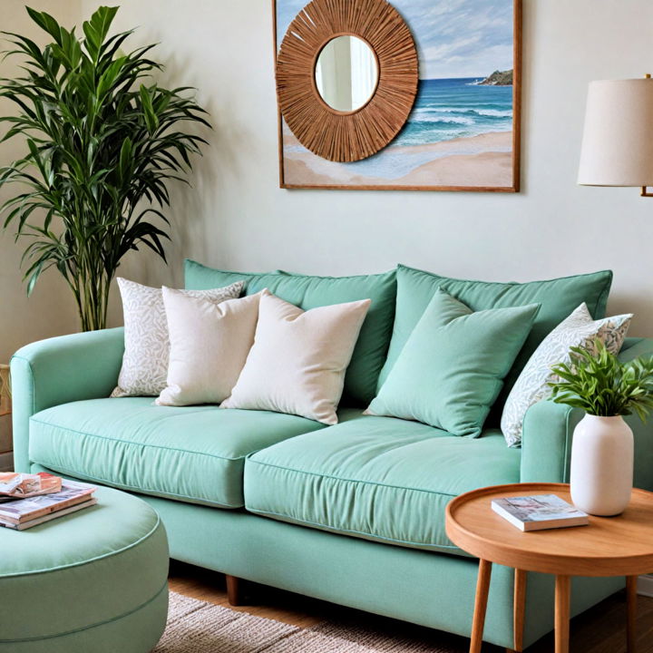 seafoam green cushions sofa