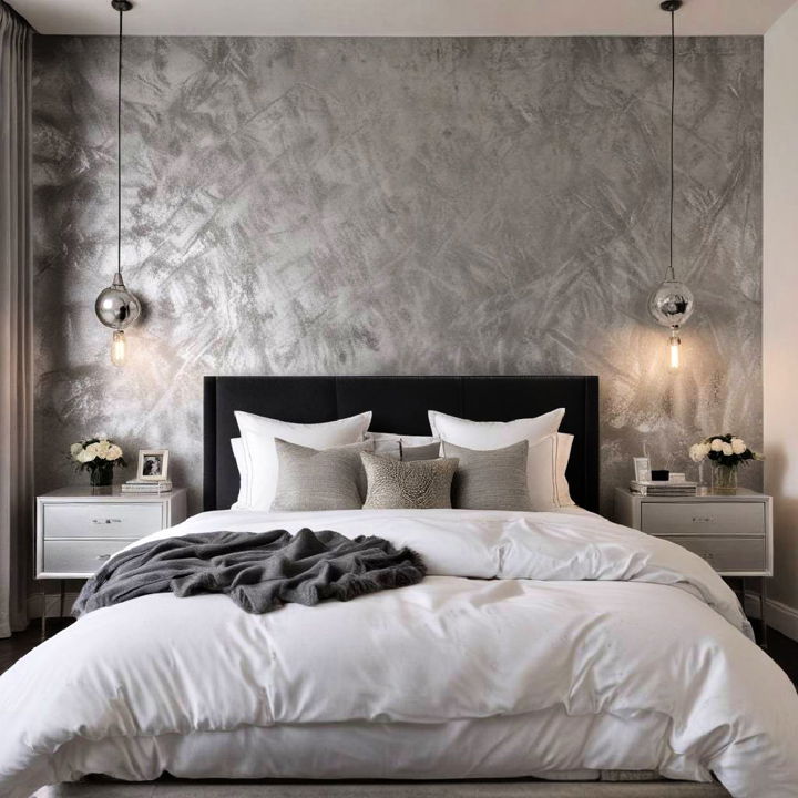 silver accent wall bedroom