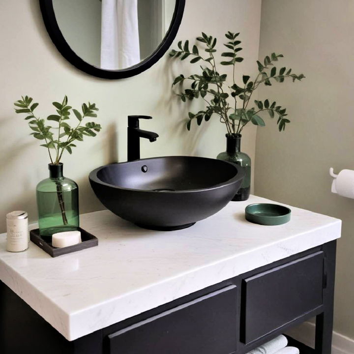 simple green soap dish with black sink