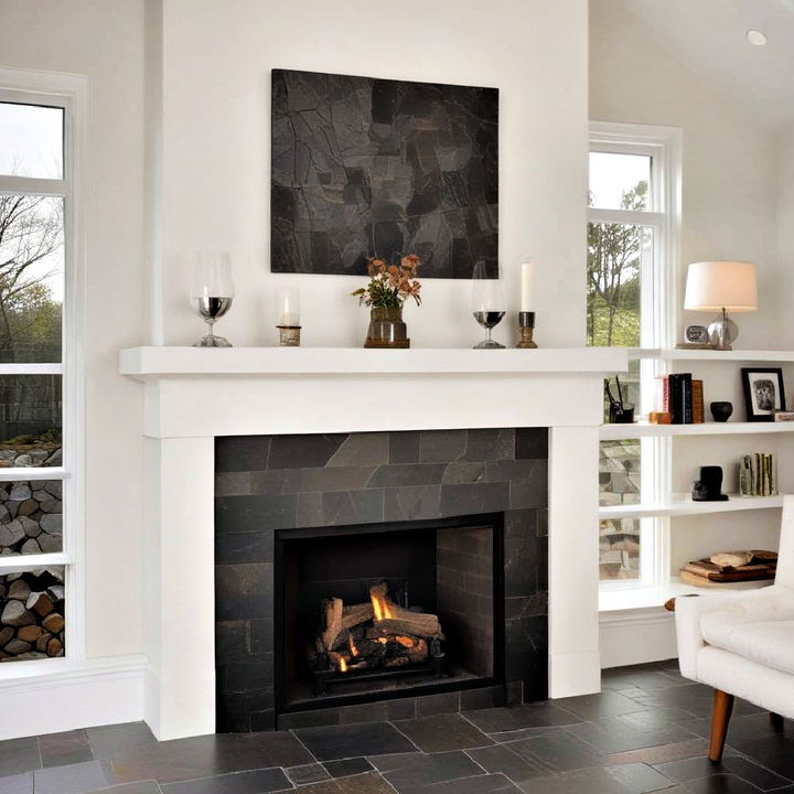 slate tile surround fireplace