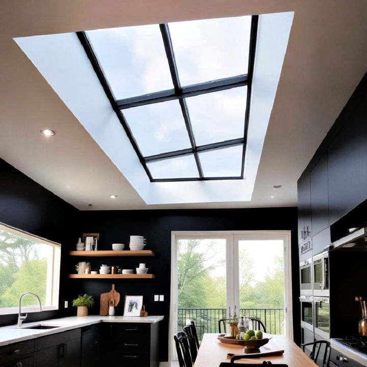 sleek black skylight ceiling