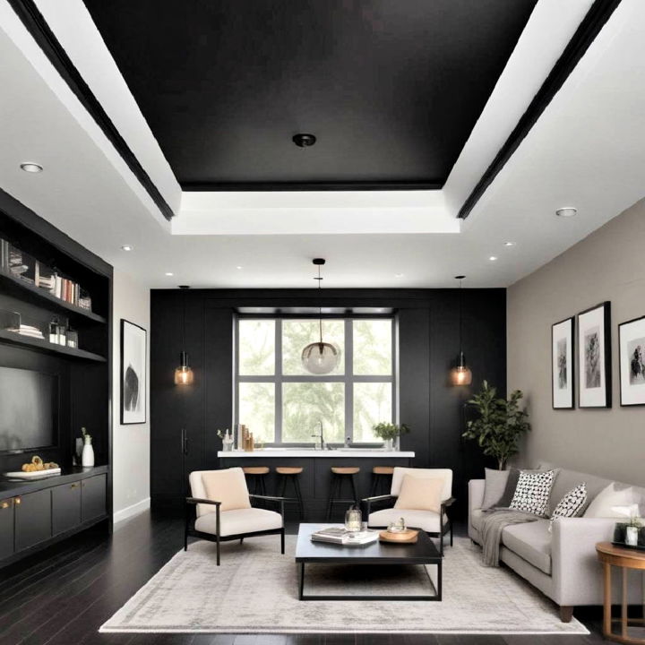 sleek black tray ceiling design