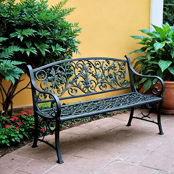 sleek metal garden bench