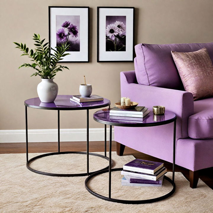 sleek side tables for purple living room