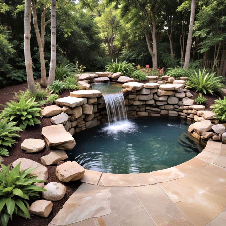 small inground waterfall pool