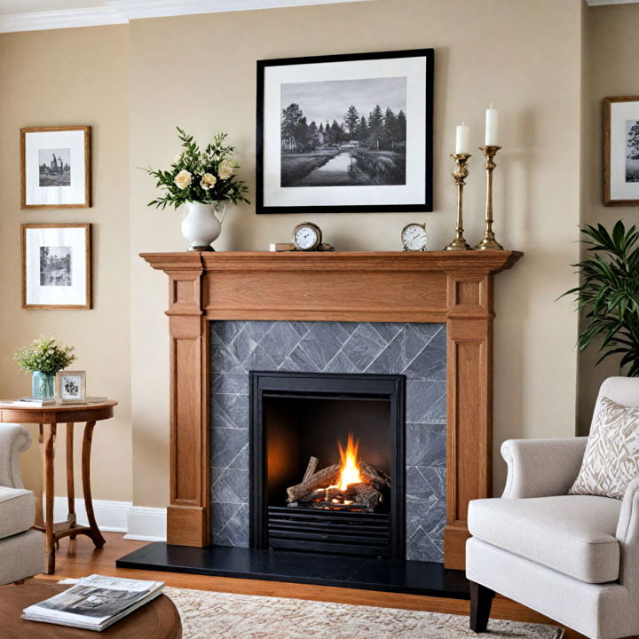 small living room fireplace with a mantel