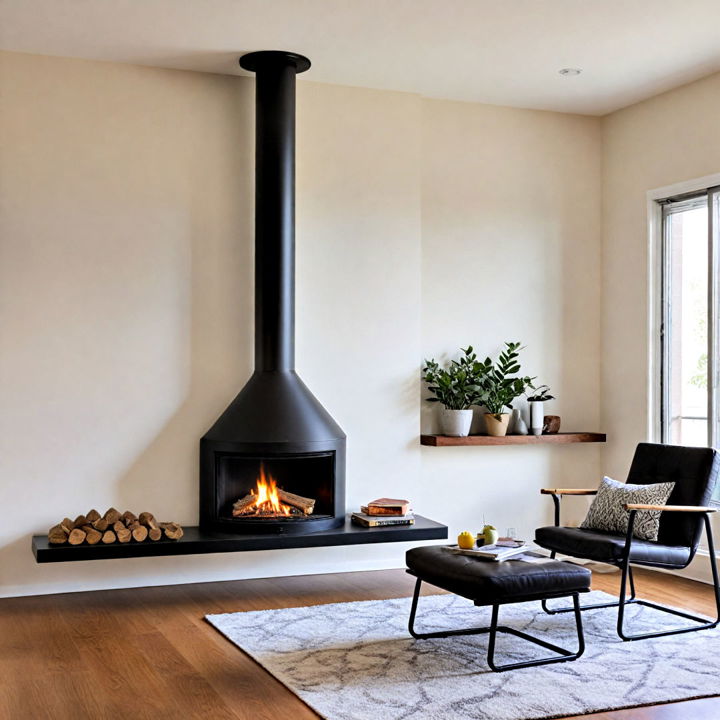 small living room floating fireplace