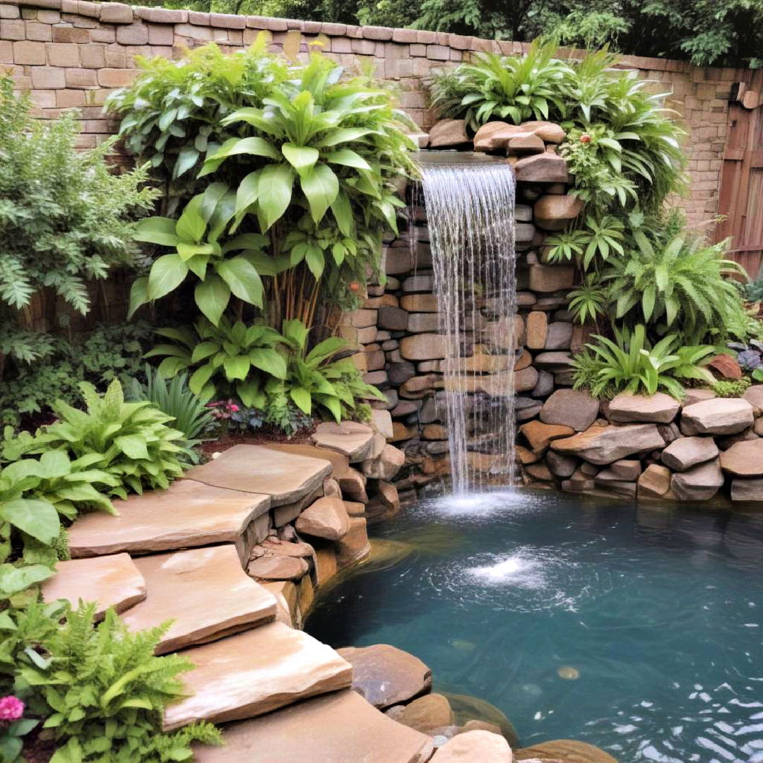 small pool cascading plant waterfall