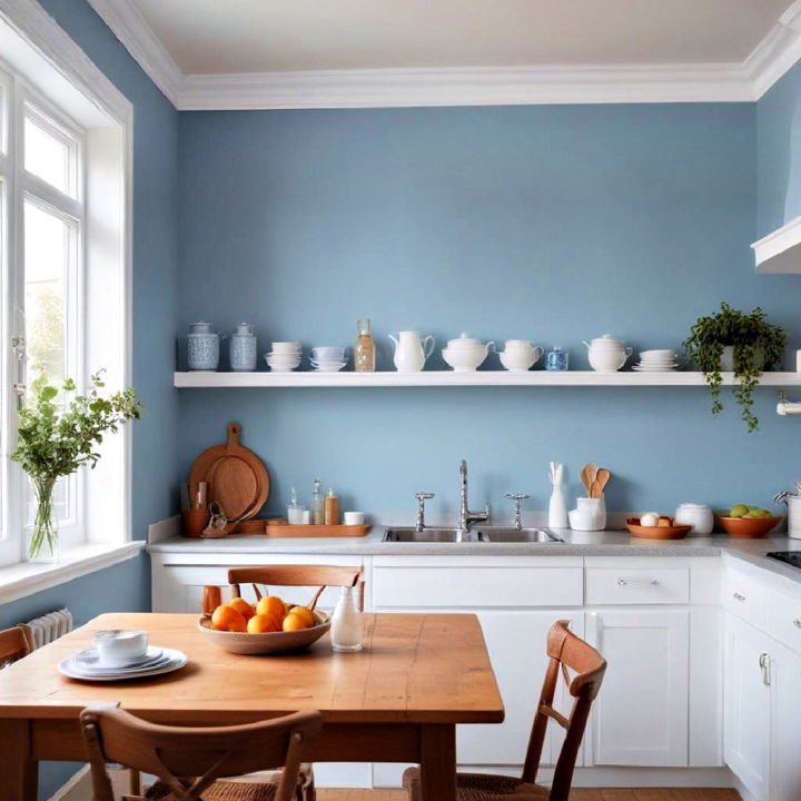 soft blue walls with white trim