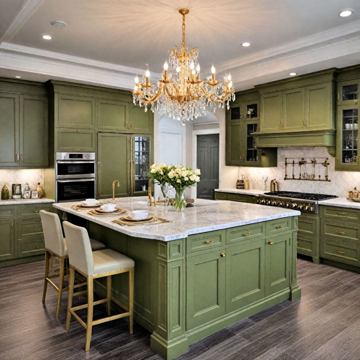 sophisticated glam olive green kitchen