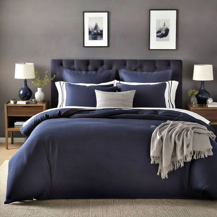 sophisticated navy blue bed linen