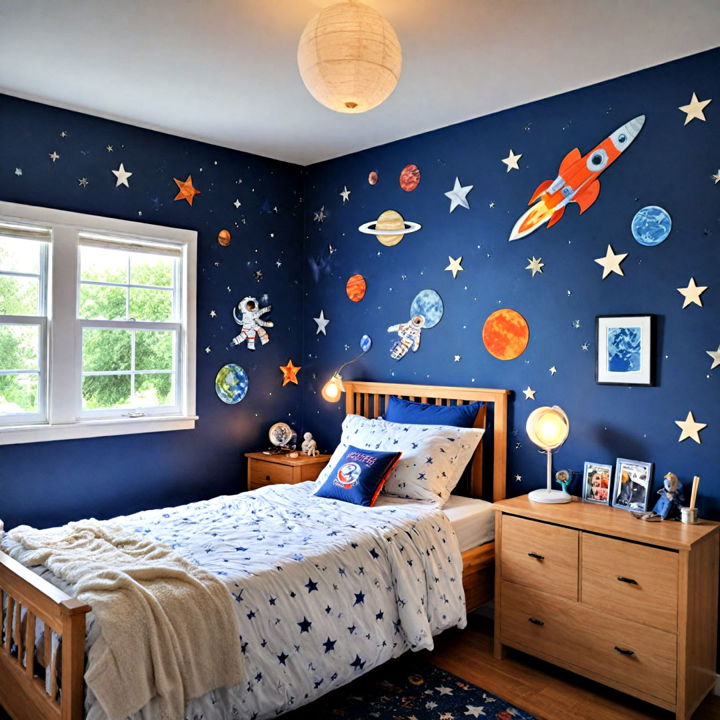 space themed blue bedroom for girls