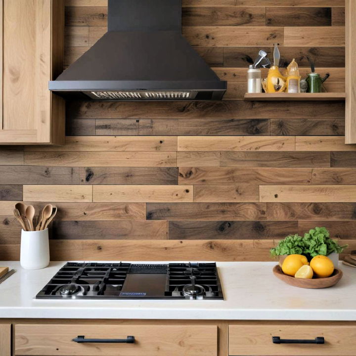 stained wood shiplap backsplash for kitchen