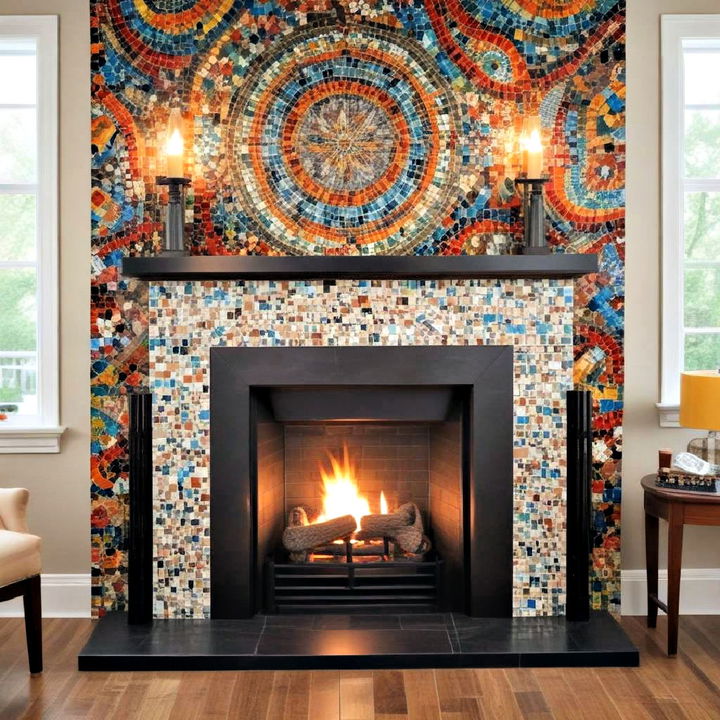 stunning mosaic tile fireplace