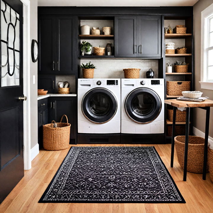 stylish black and white rug for laundry room