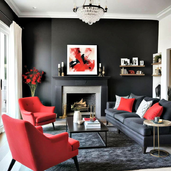 stylish black sofa with red upholstery