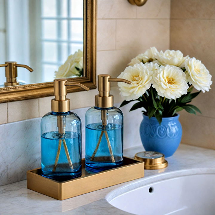 stylish blue and gold soap dispensers