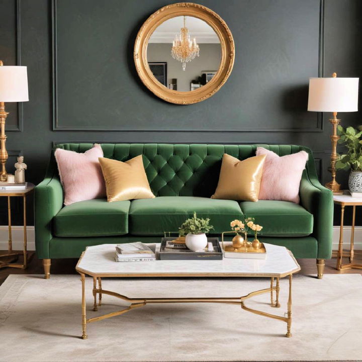 stylish green velvet sofa for living room