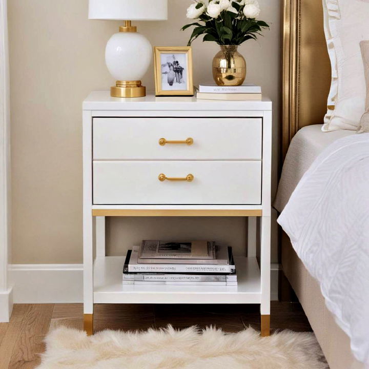 stylish nightstand for white and gold bedroom