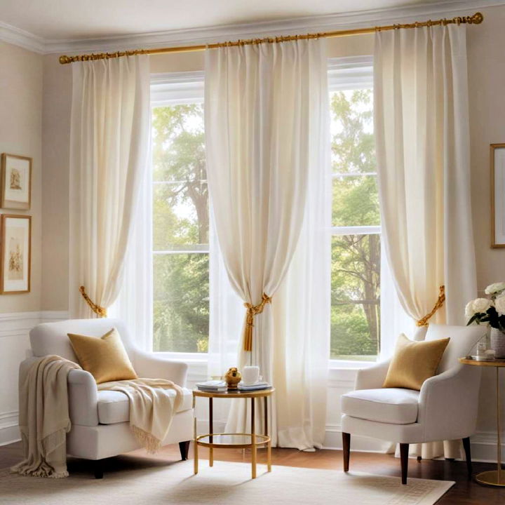 stylish white curtains with gold tiebacks