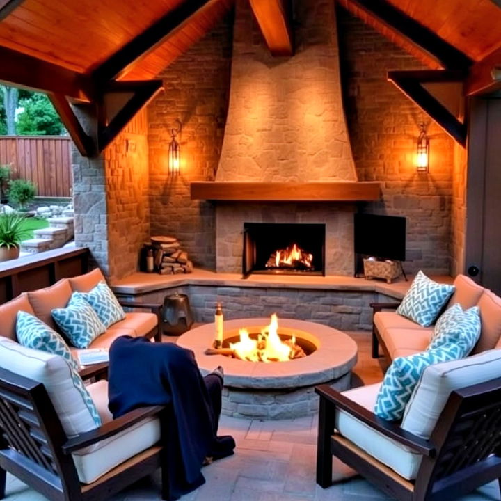 sunken conversation pit fireplace