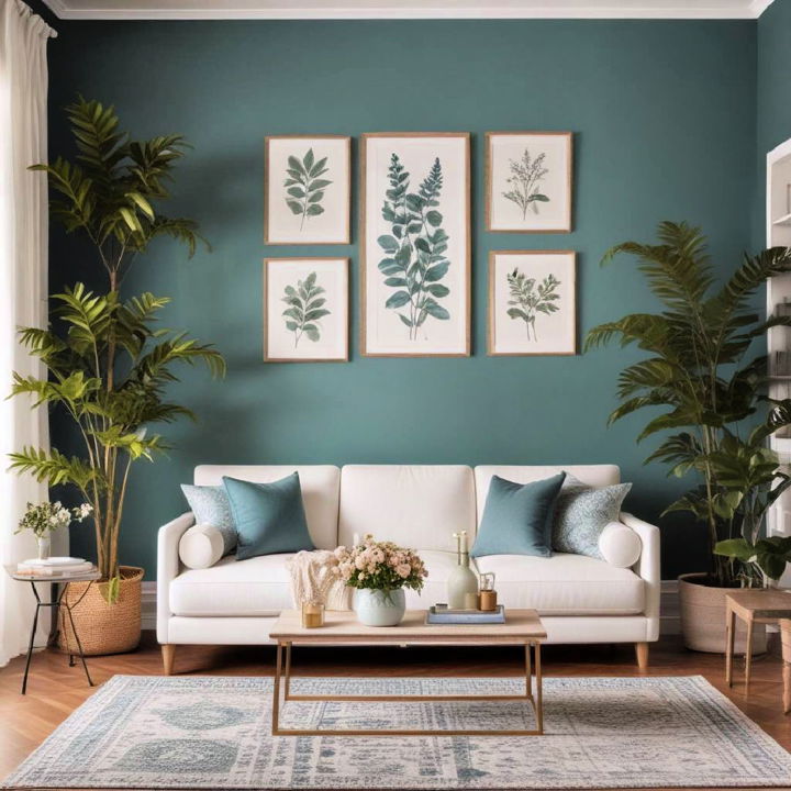 teal and botanical beauty living room