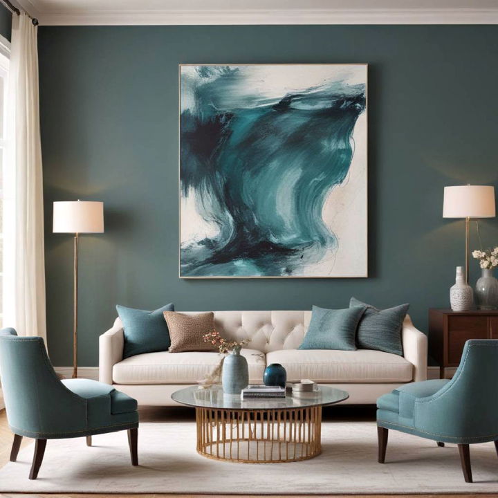 teal and contemporary art living room