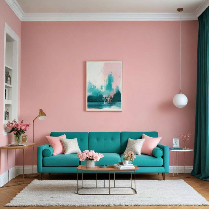teal and pastel living room