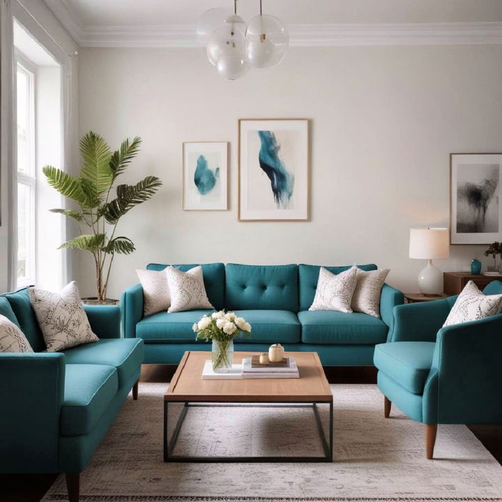 teal and white crispness living room