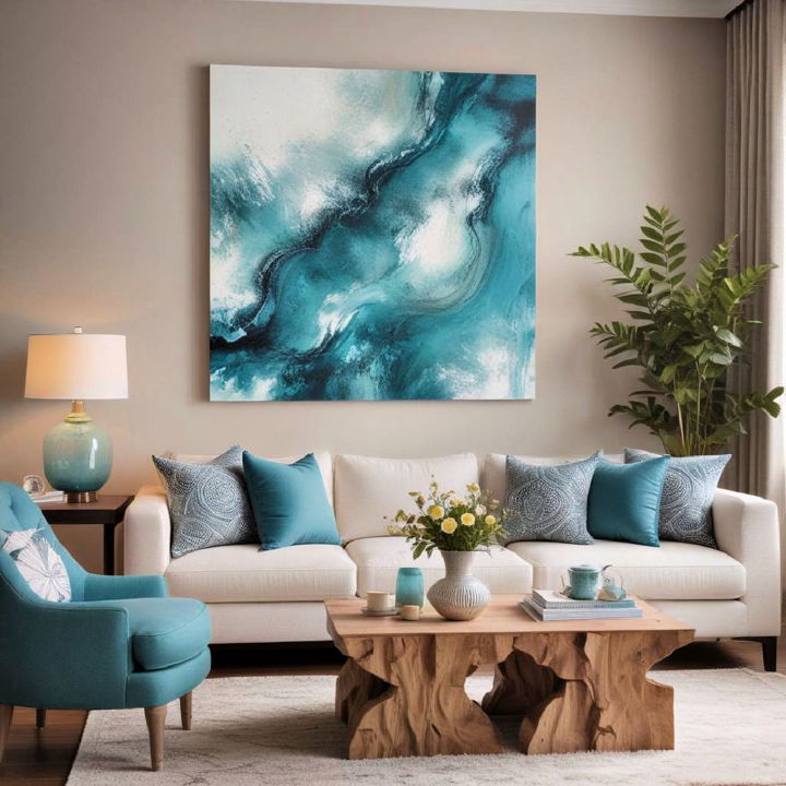 teal art and decor living room