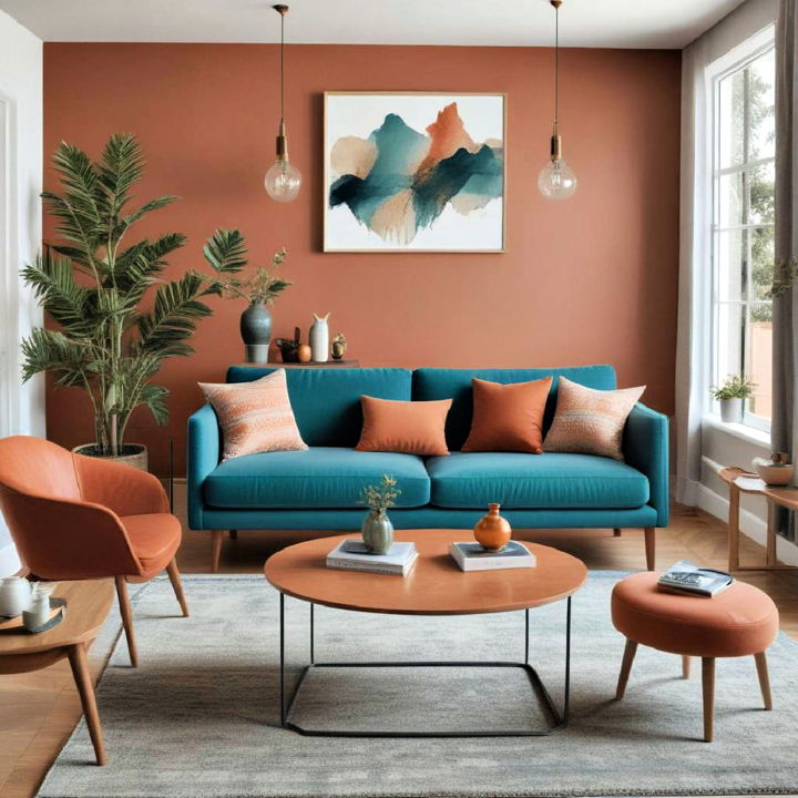 teal with earthy accents living room