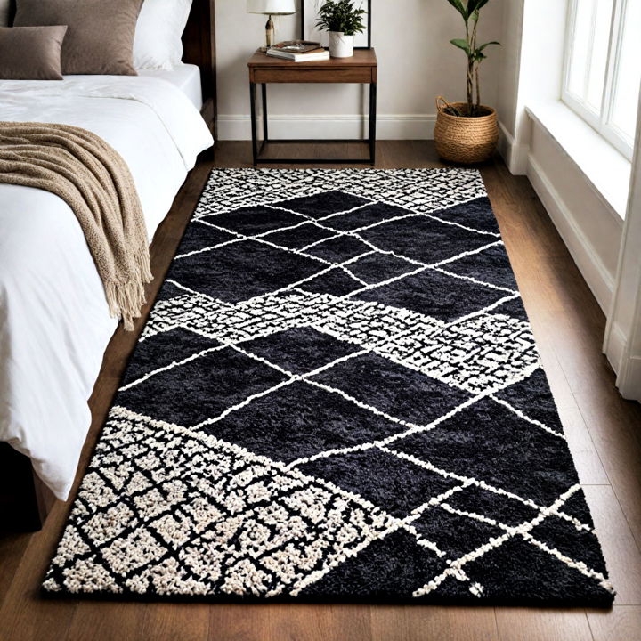 textured black and white rug