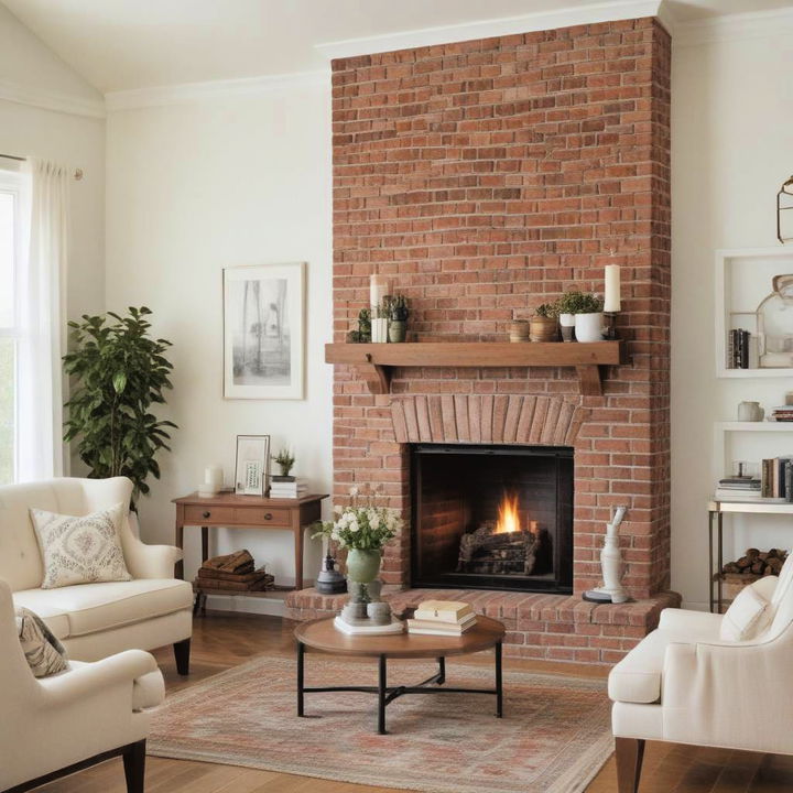 traditional brick fireplace